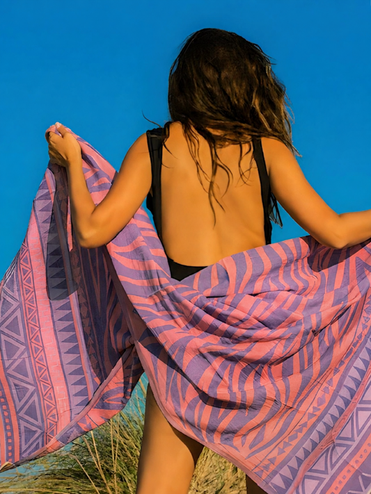 Kreikkalainen pyyhe Seepra koralli-liila puuvilla 90x180cm