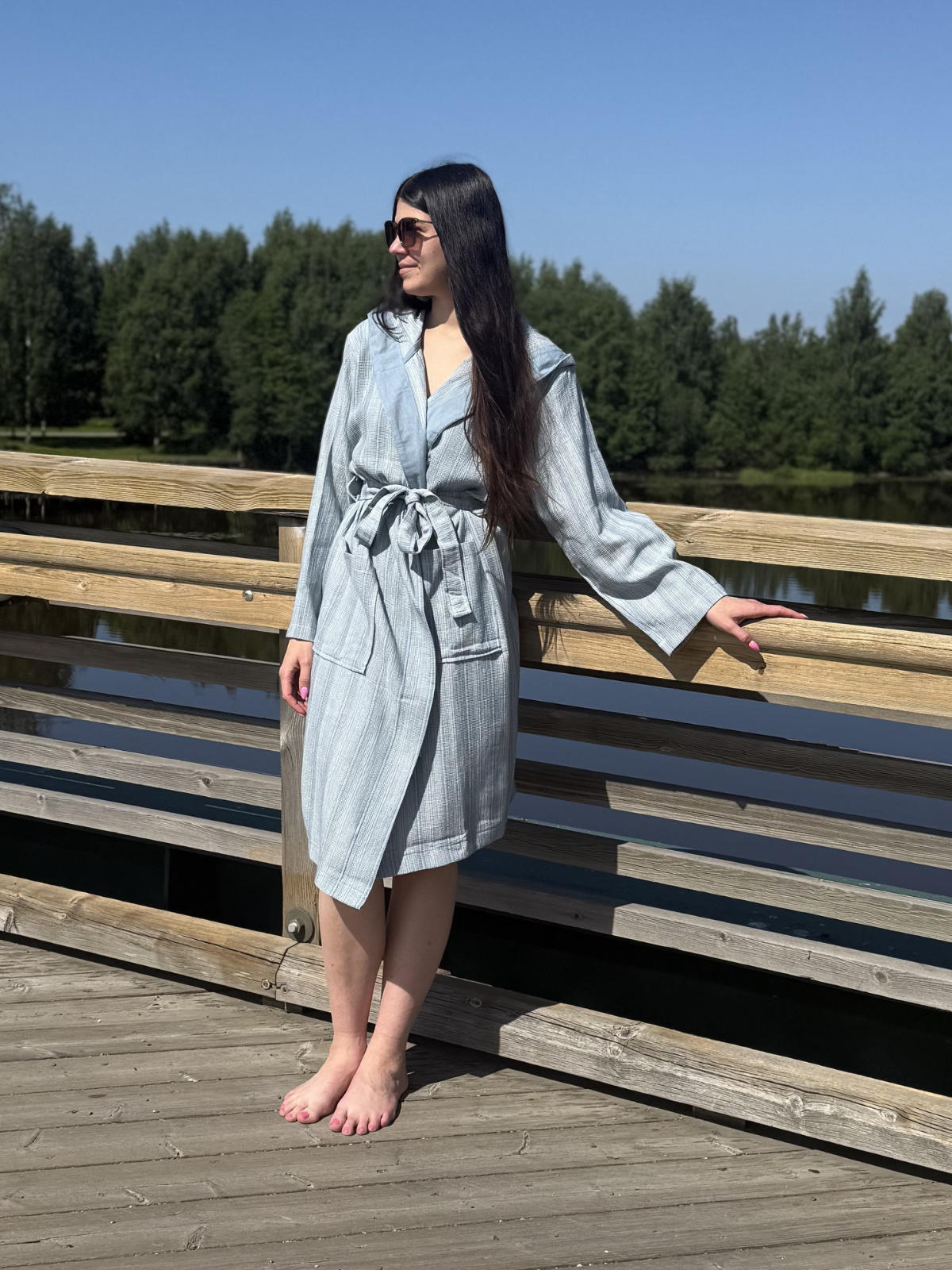 Hamam hupullinen kylpytakki Harmony sininen