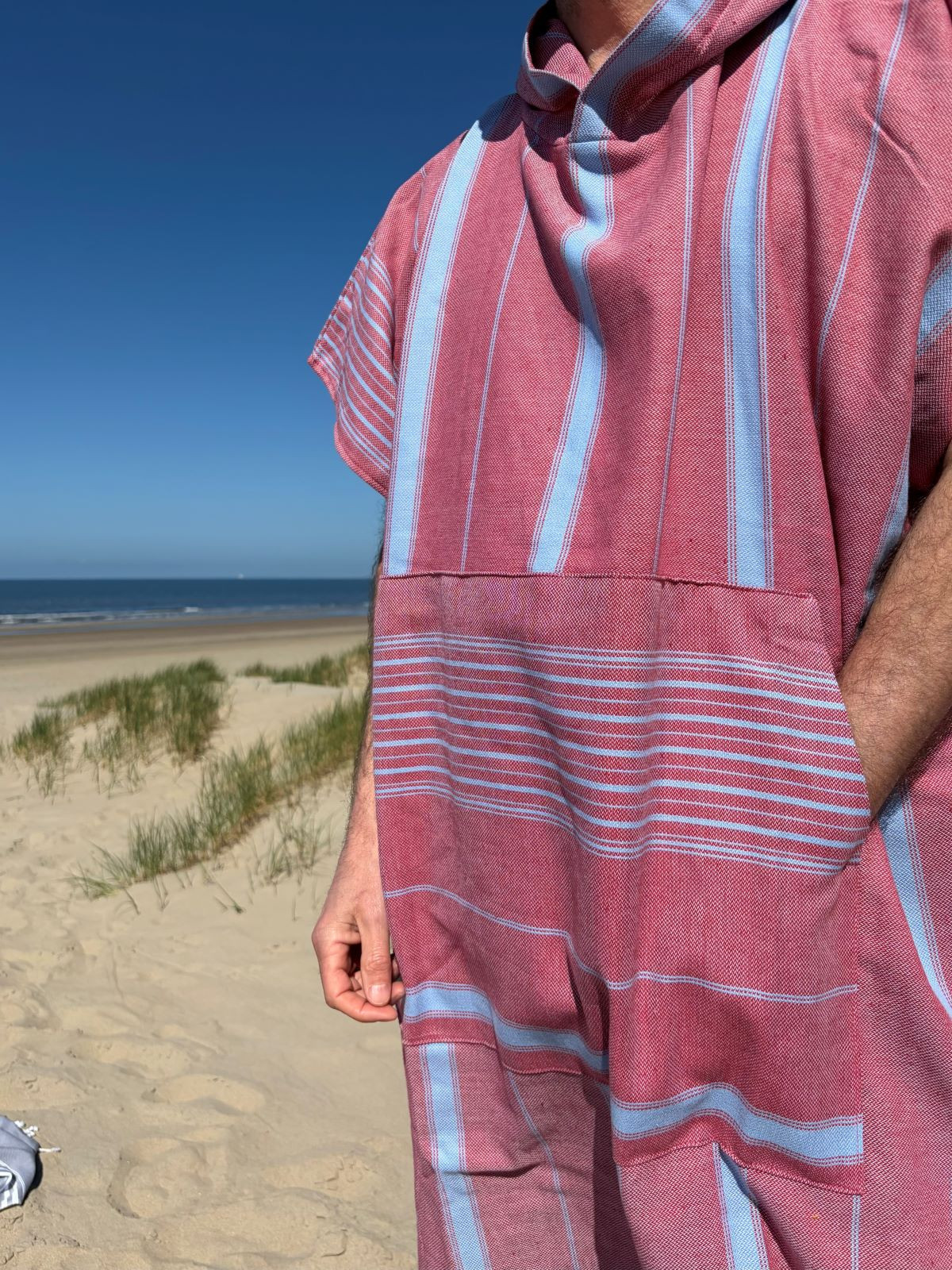 Hamam tunika hupullinen Raita tiilenpunainen-sininen