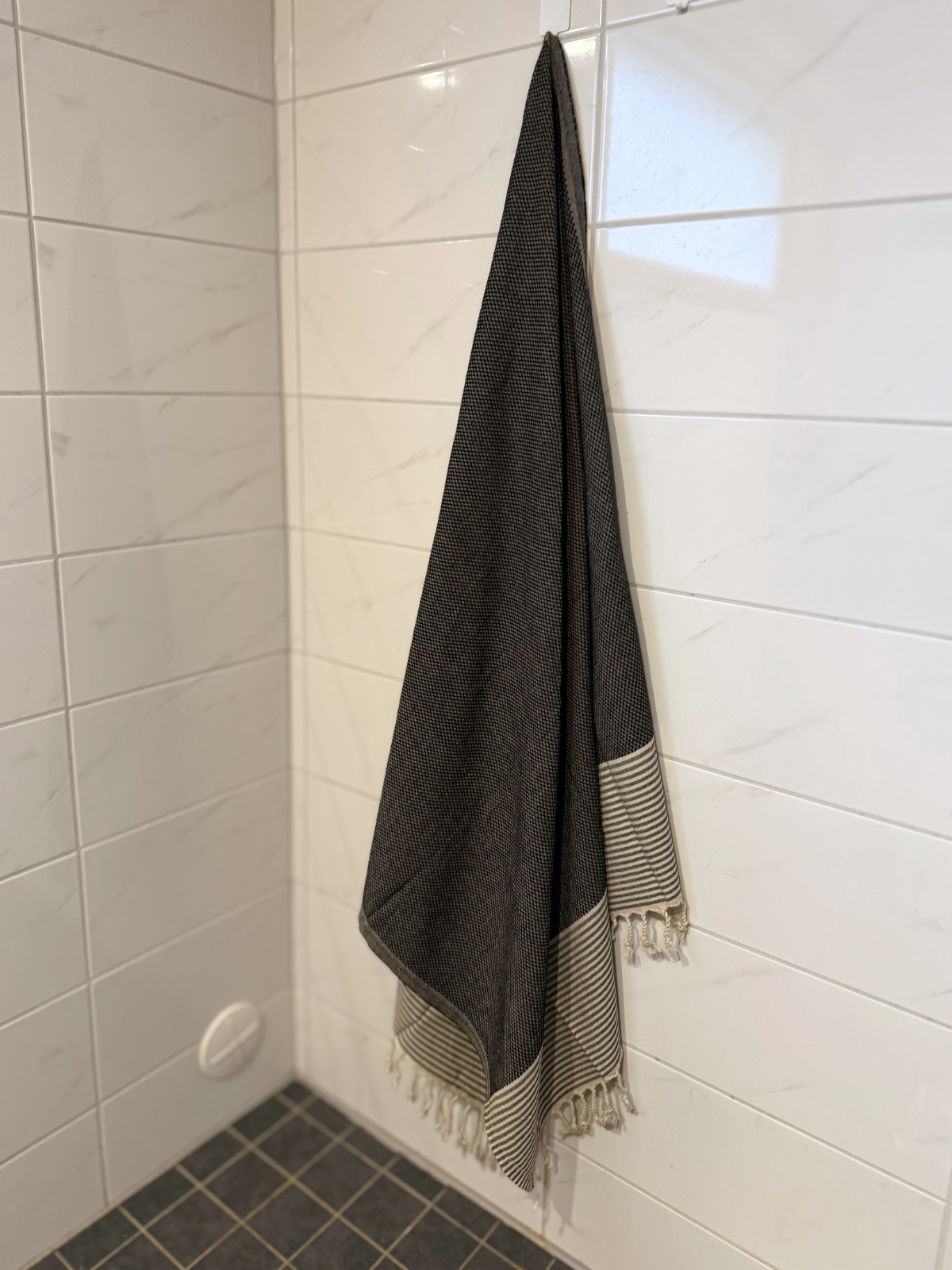 Kreikkalainen pyyhe Timantti musta puuvilla 95x180cm