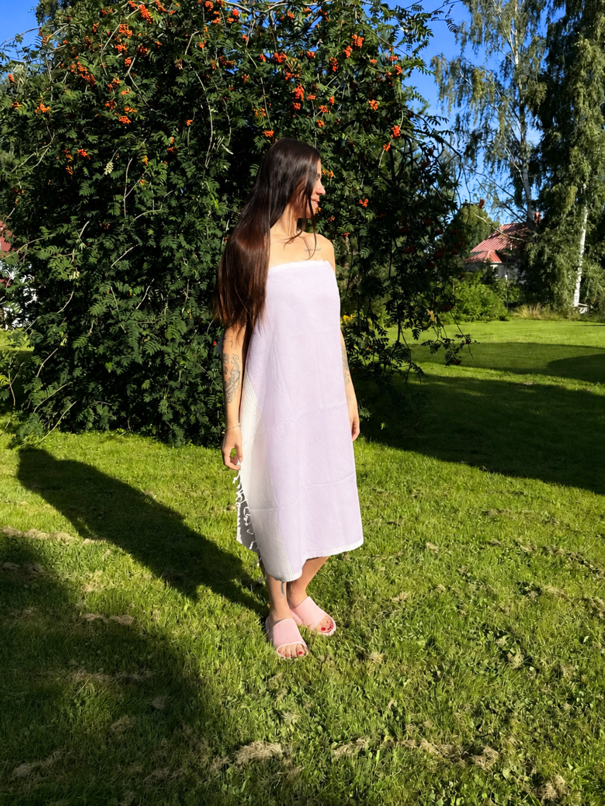 Kreikkalainen pyyhe Timantti laventeli puuvilla 95x180cm