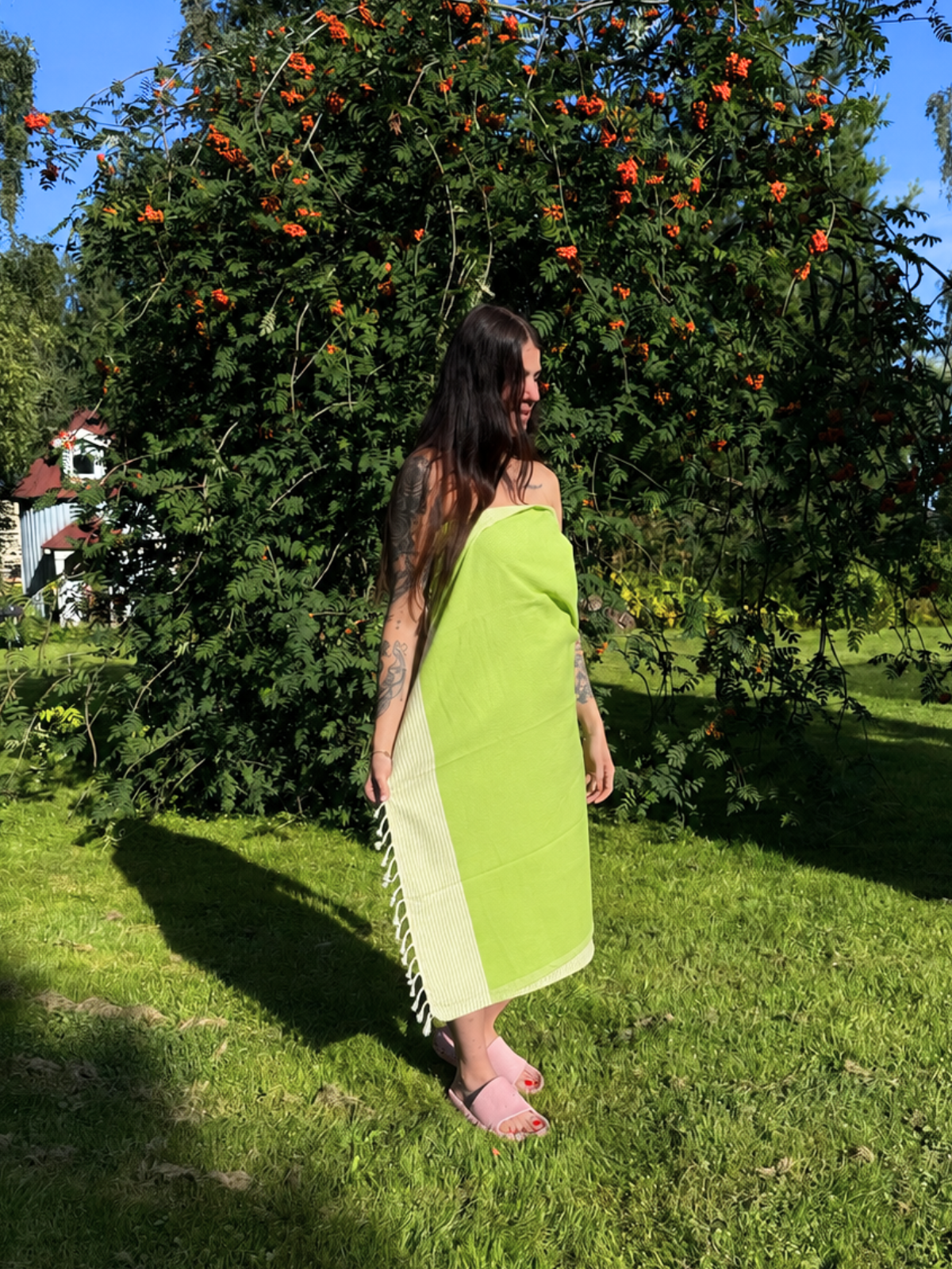 Kreikkalainen pyyhe Timantti lime puuvilla 95x180cm