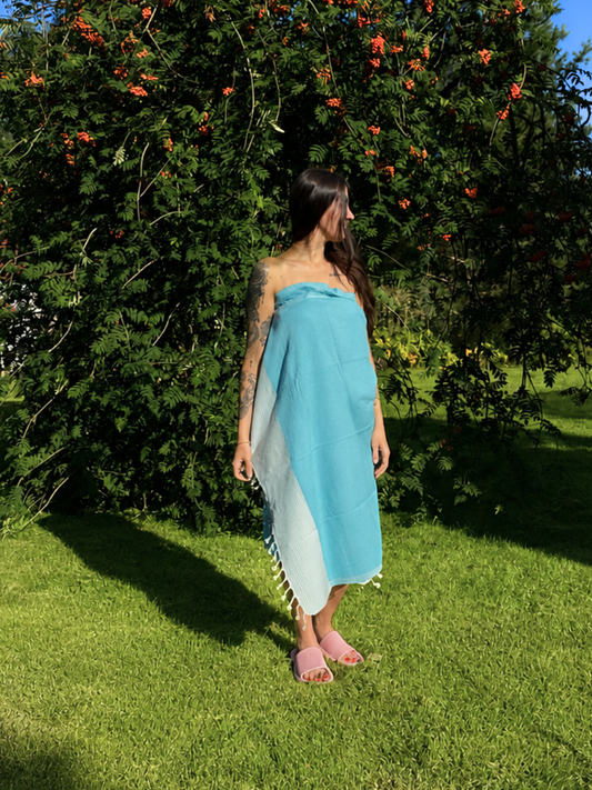 Kreikkalainen pyyhe Timantti turkoosi puuvilla 95x180cm