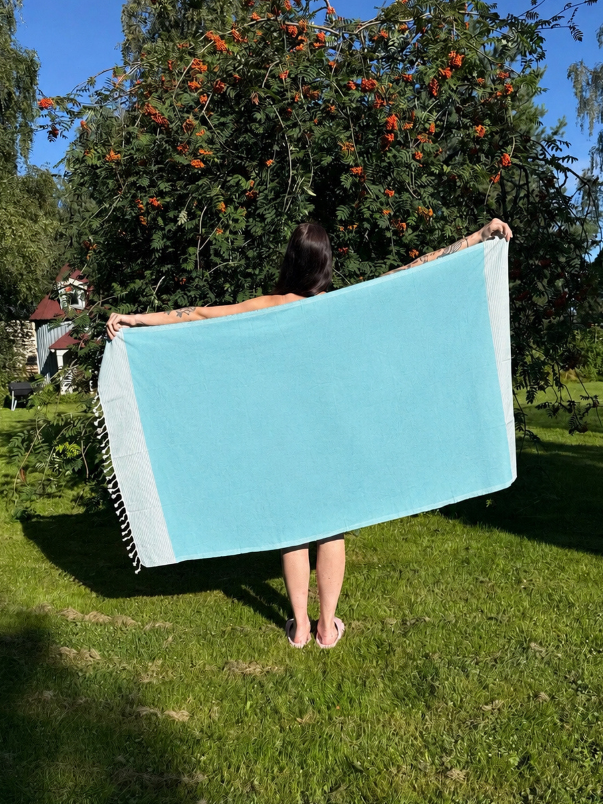 Kreikkalainen pyyhe Timantti turkoosi puuvilla 95x180cm