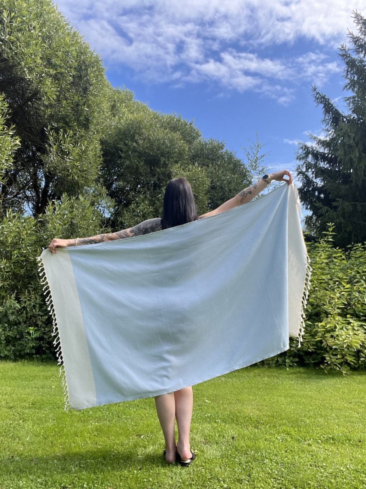 Kreikkalainen kylpypyyhe Timantti vaaleansininen puuvilla 100x180cm