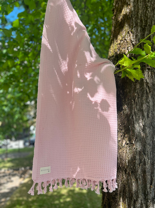 Hamam pyyhe Waffle vaaleanpunainen puuvilla 90x190cm
